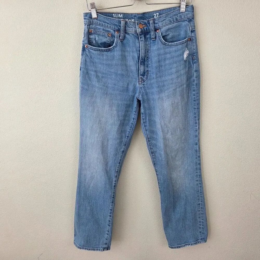 J Crew Slim Boyfriend Jean Size 27 Light Medium Wash Cotton 1% Elastane BK562 - Picture 2 of 12